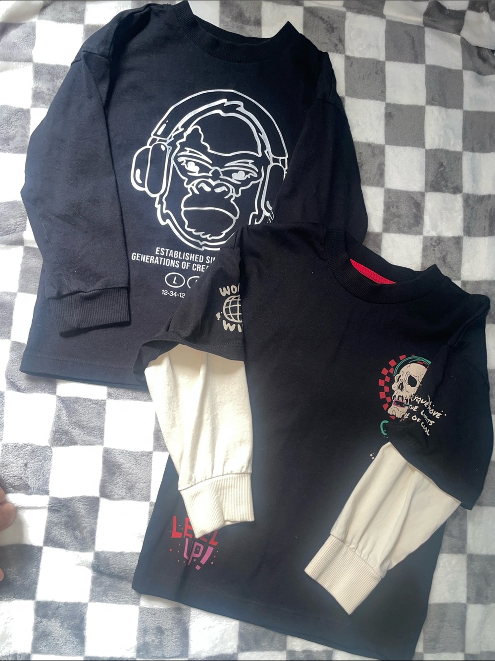 Kids Black Layered-Look Graphic Long Sleeve Tee